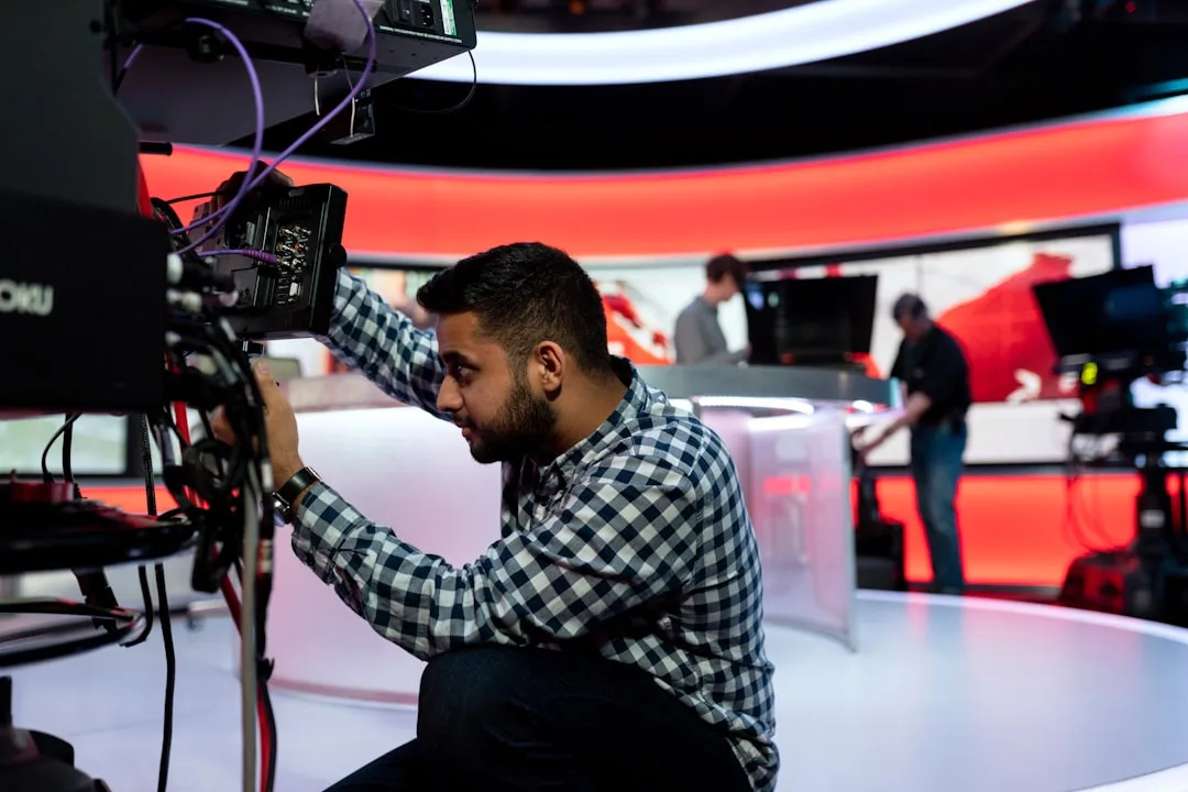 modern tv studio editing footage